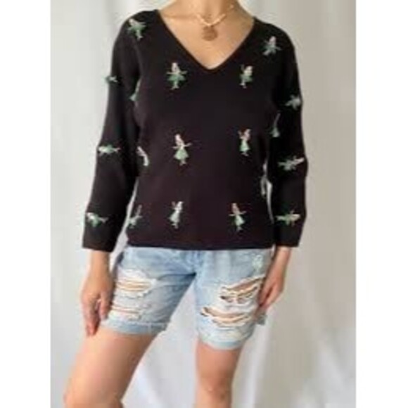 Alexandra Bartlett 90s Vintage Embroidered Hawaiian Hula Girl Knit Sweater S - Picture 1 of 6